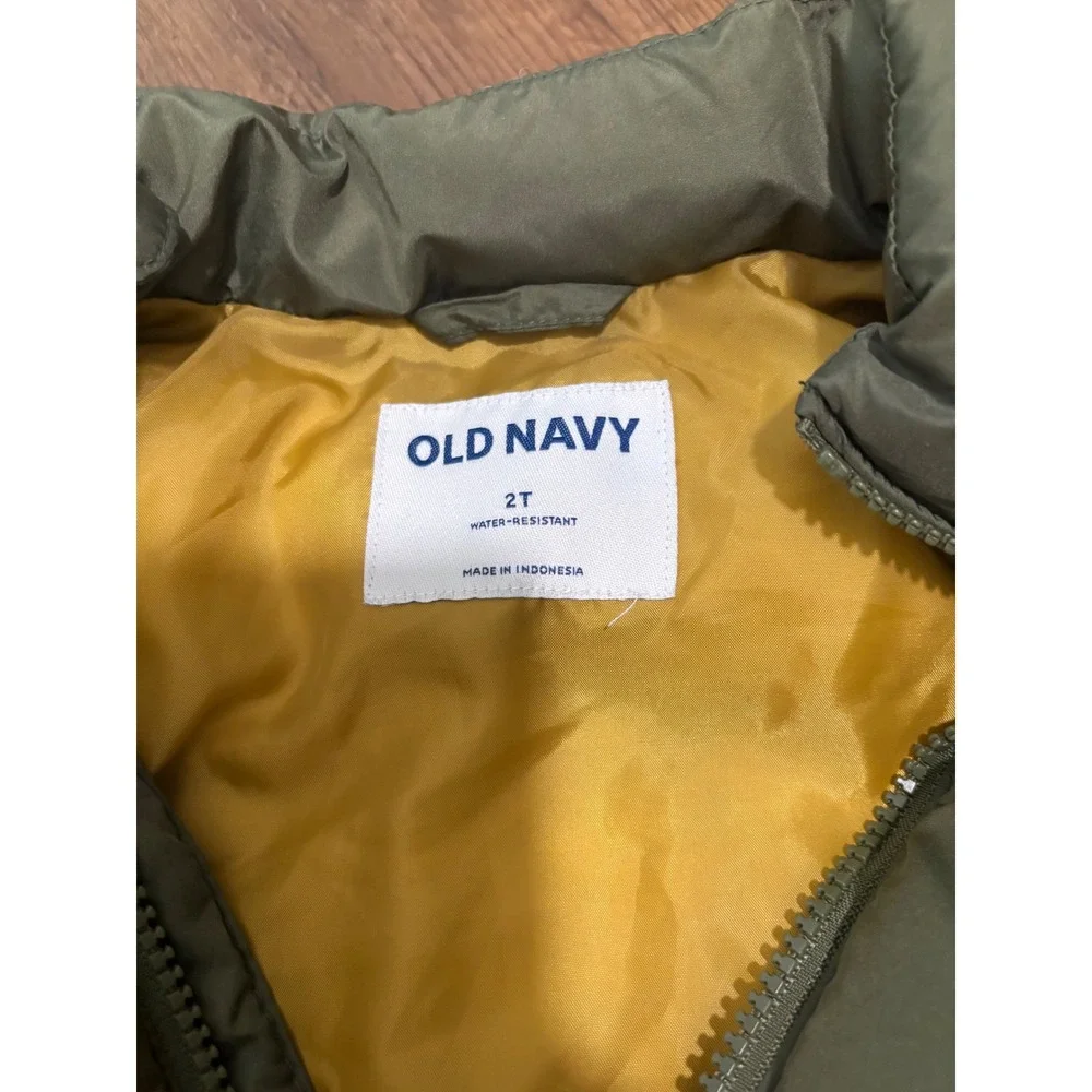 Old Navy Toddler 2T Water-Resistant Quilted Utility Puffer Vest Olive Green